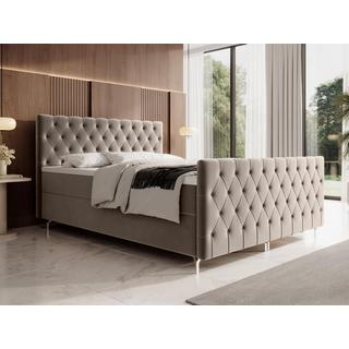 Ysmée Set letto Testata trapun. + Rete doghe con vano + Materasso + Topper 160x200 Velluto Tortora - ONOGO di YSMÉE  