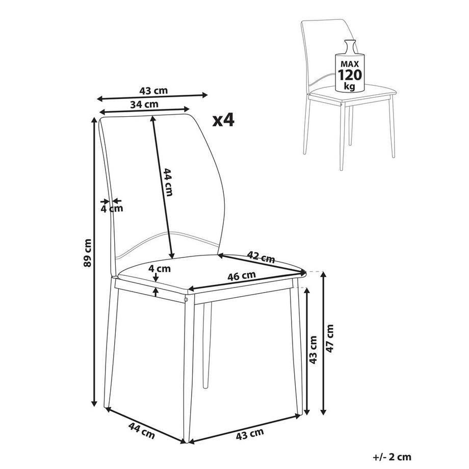 Beliani Lot de 4 chaises de salle à manger en Tissu  ROCHEPORT  