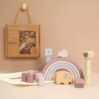 Activity-board  Bois arc-en-ciel, jouet en bois pour bébé, jeu d'empilage d'équilibre, blocs de construction pour enfants, tour d'empilage en couleur pastel 