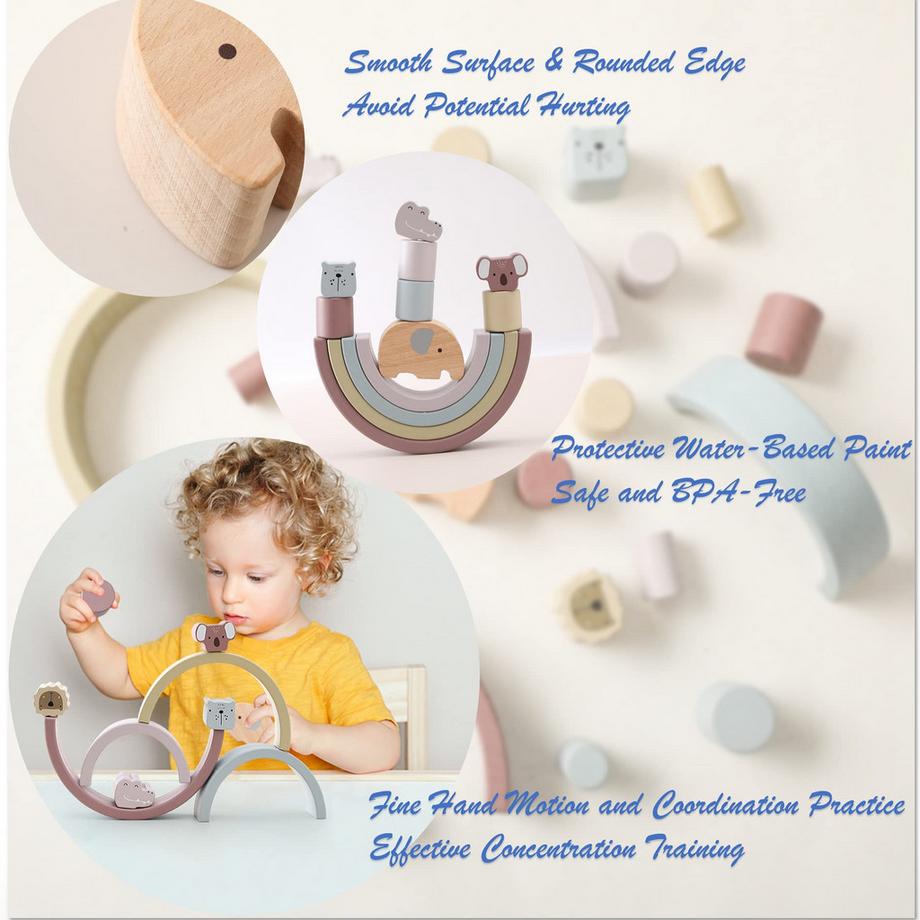 Activity-board  Regenbogenholz, Holzspielzeug Baby, Balance Stapelspiel, Bausteine für Kinder Stapelturm in Pastellfarbe 