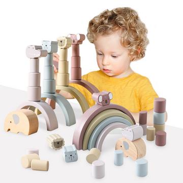 Regenbogenholz, Holzspielzeug Baby, Balance Stapelspiel, Bausteine für Kinder Stapelturm in Pastellfarbe