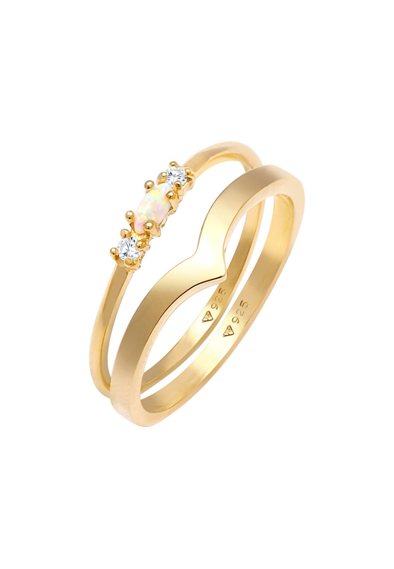 Image of Ring 2er Set Opal Zirkonia Damen Gold 52mm