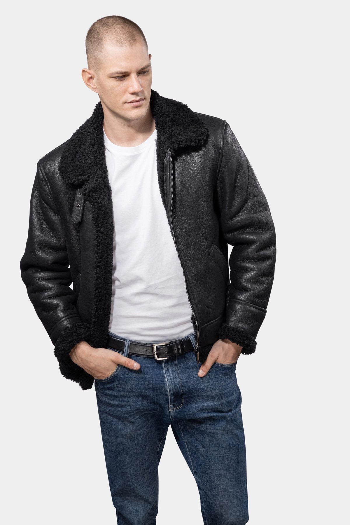 GÖTTIG.  Blouson en cuir Shearling Aviator B3 - Noir 