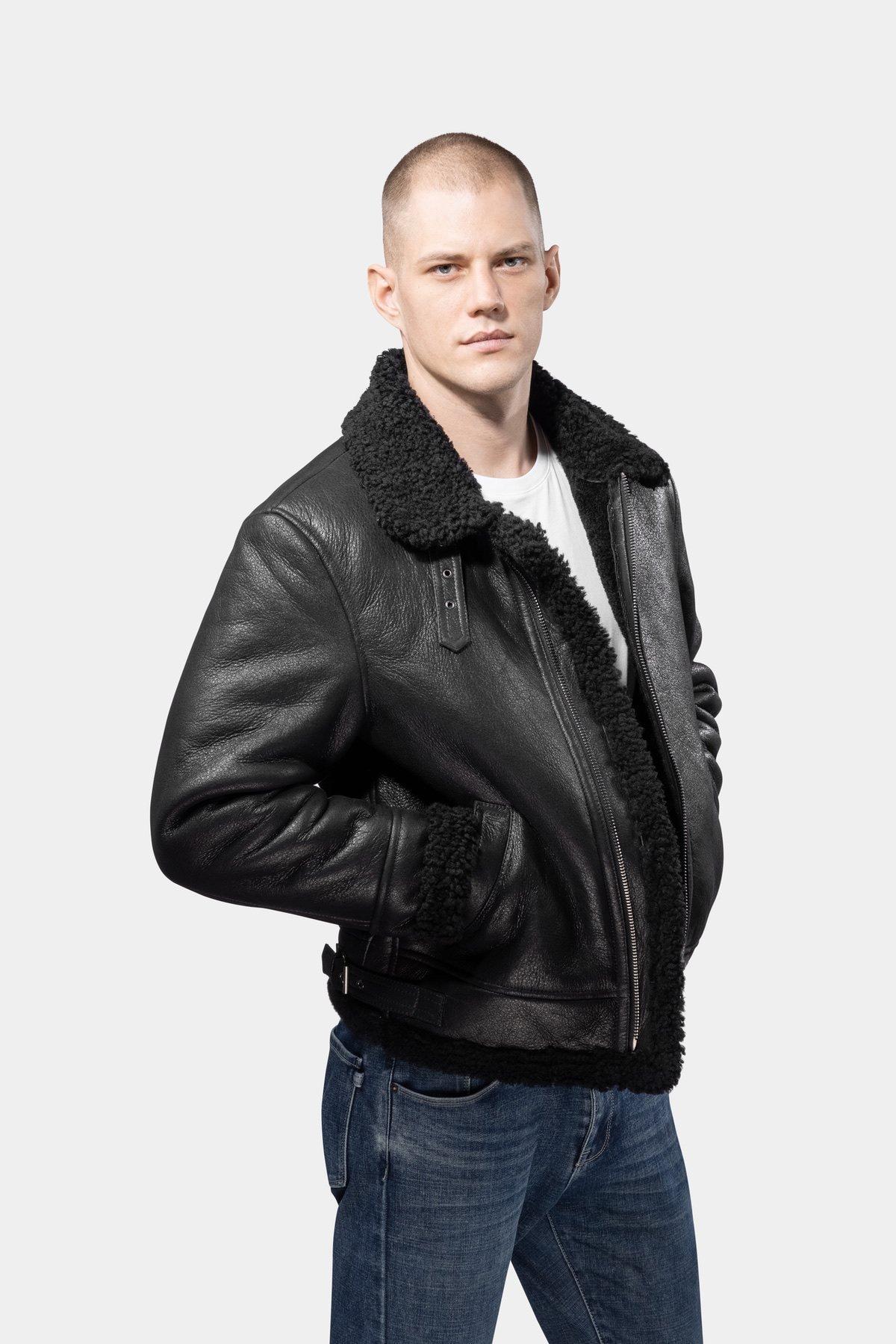 GÖTTIG.  Blouson en cuir Shearling Aviator B3 - Noir 