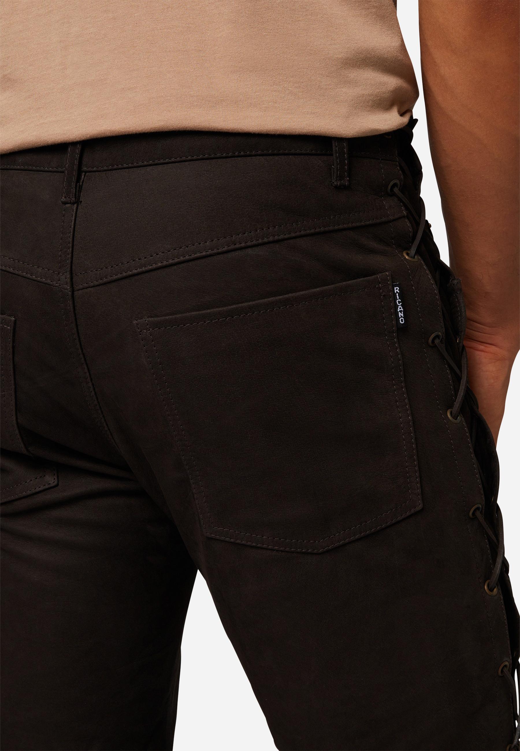 RICANO  Lederhose S/L RT-101, Lederjeans mit Schnürungen - 5-Pocket Optik aus Wildleder 