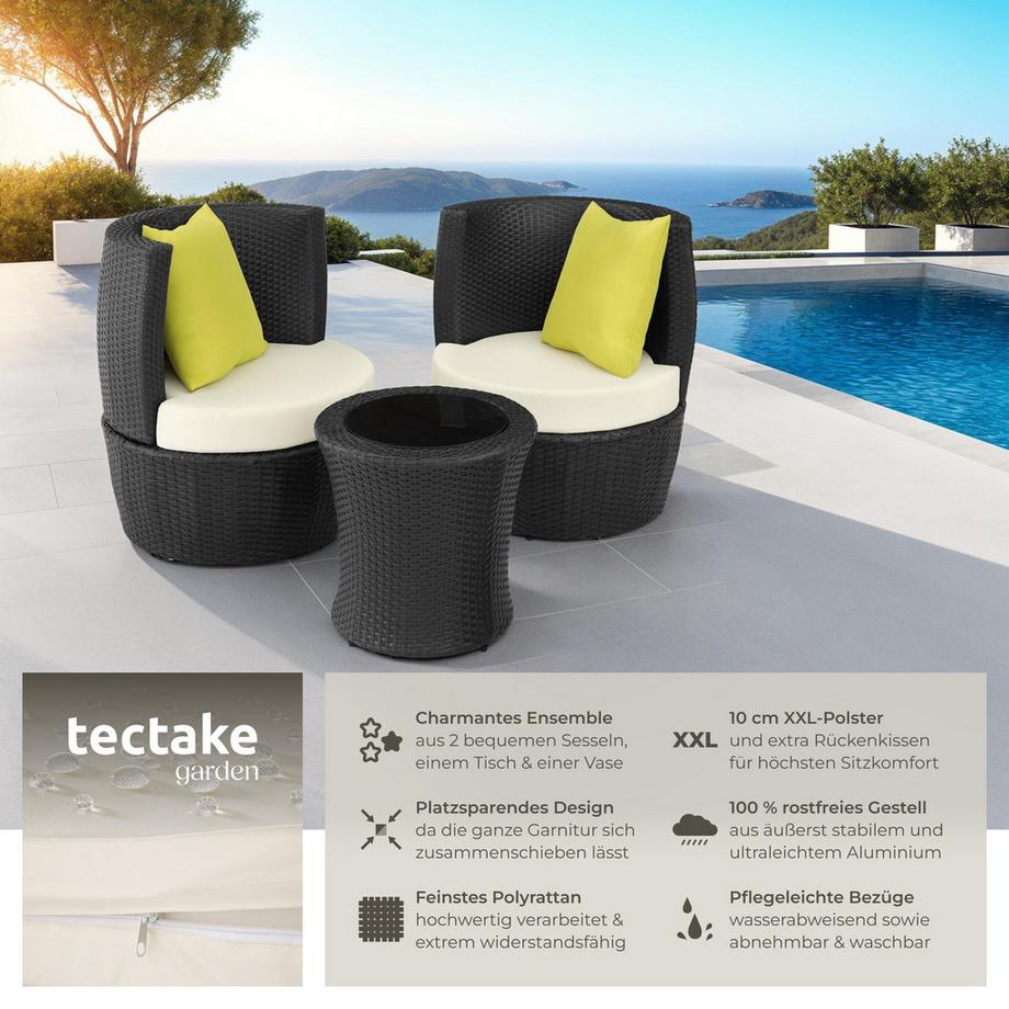 Tectake Rattan Sitzgruppe Nizza mit Aluminiumgestell wetterfest und UV-beständig  