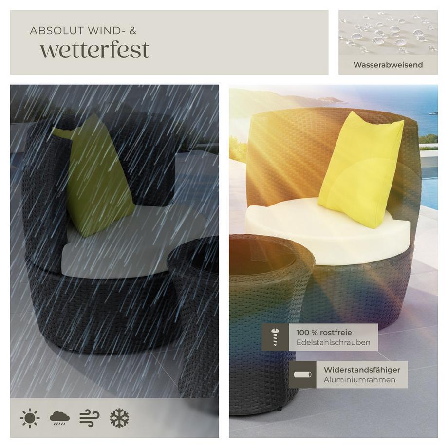 Tectake Rattan Sitzgruppe Nizza mit Aluminiumgestell wetterfest und UV-beständig  