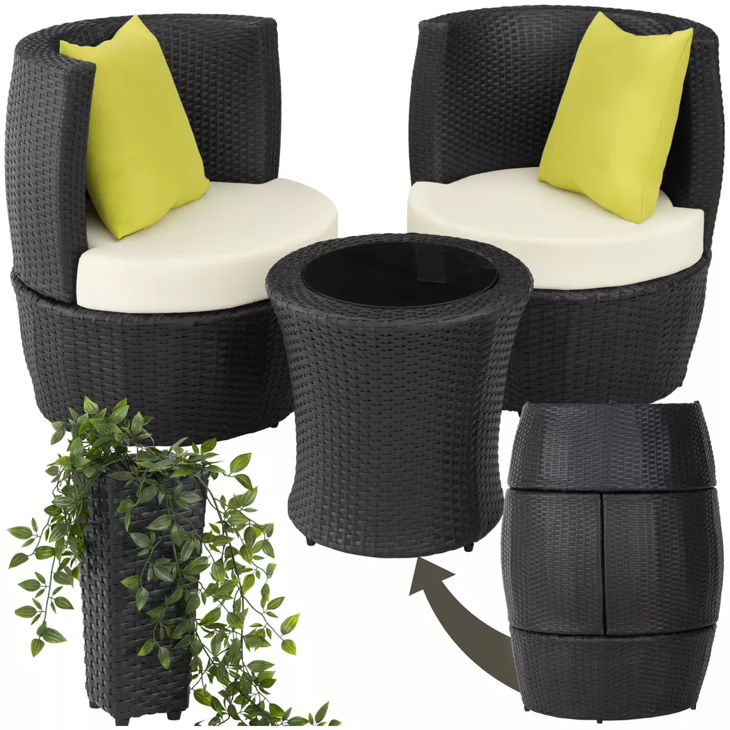 tectake® Aluminium Rattan Sitzgruppe, wetterfest und UV-beständig, mit Sicherheitsglasplatte, stapelbar