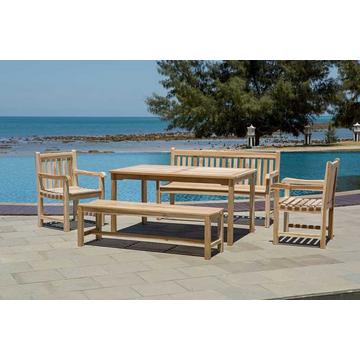 Salon de jardin teck 150x90 naturel (5 pièces)