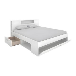 Vente-unique Letto matrimoniale con testiera portaoggetti e cassetti Bianco LEANDRE  