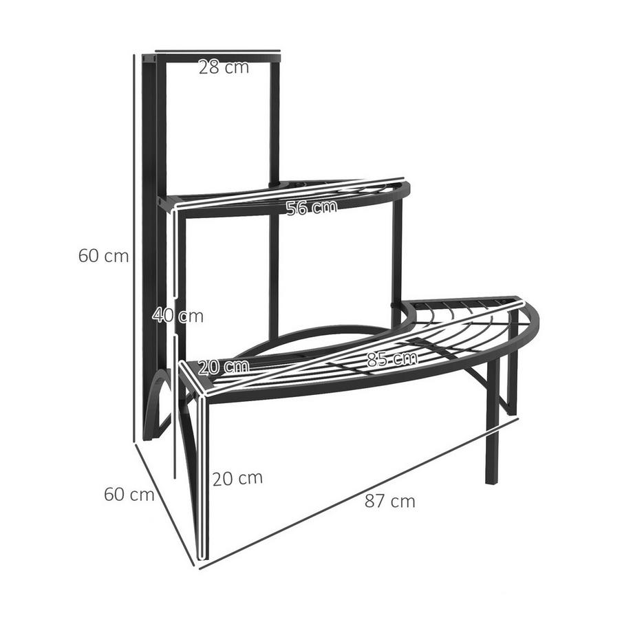 Northio Supporto per Piante a 3 Livelli, Supporto per Fiori per Uso Interno ed Esterno, Scaffale per Piante in Metallo, Scaffale per Fiori a Più Livelli, Scaletta per Fiori Alta 60 cm per Soggiorno, Decorazione del Balcone del Giardino, Nero  