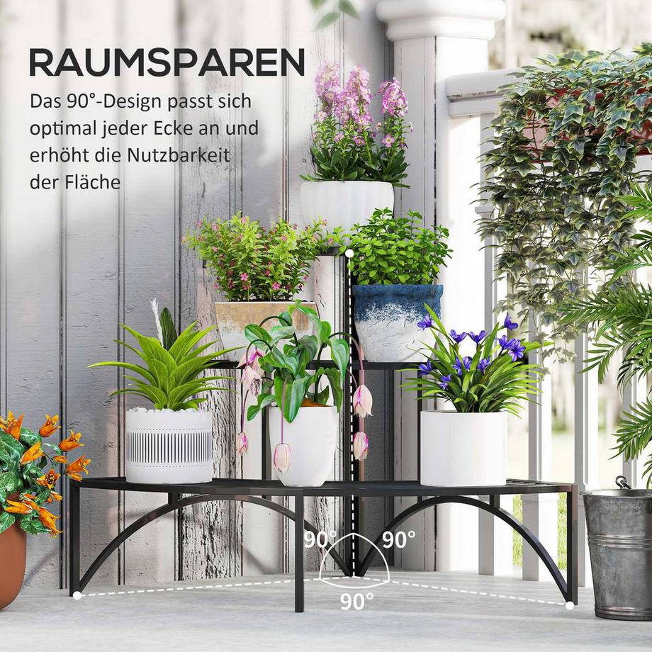 Northio Supporto per Piante a 3 Livelli, Supporto per Fiori per Uso Interno ed Esterno, Scaffale per Piante in Metallo, Scaffale per Fiori a Più Livelli, Scaletta per Fiori Alta 60 cm per Soggiorno, Decorazione del Balcone del Giardino, Nero  