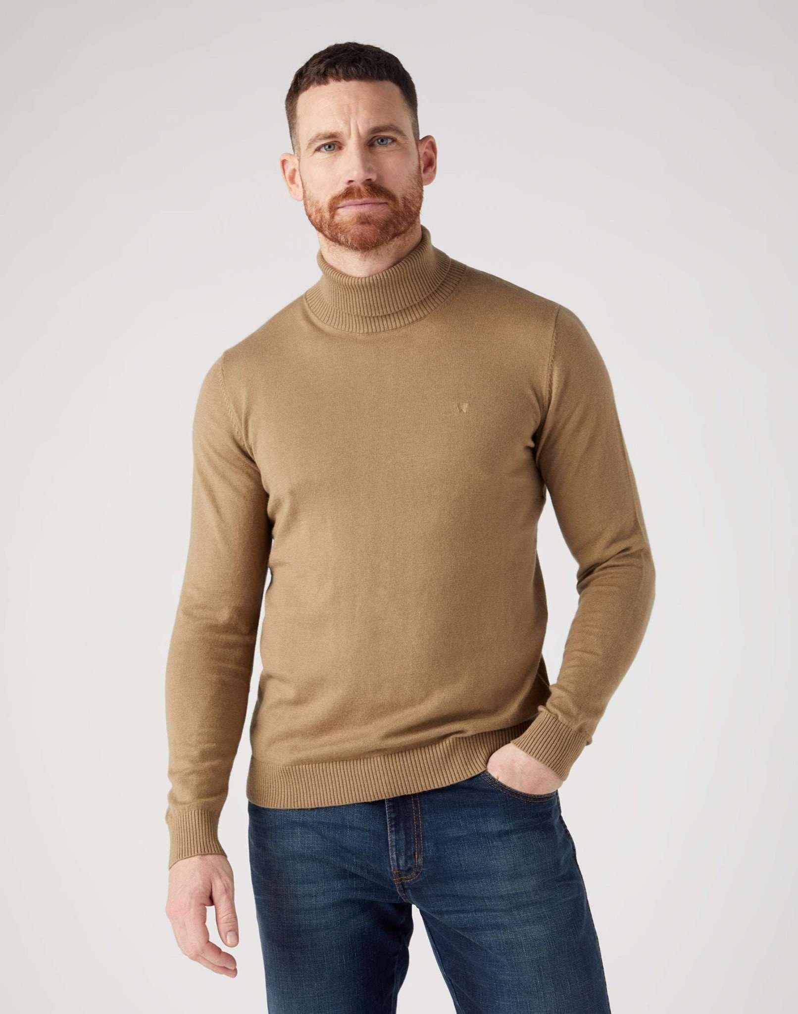 Image of Pullover Roll Neck Knit Unisex Beige XL