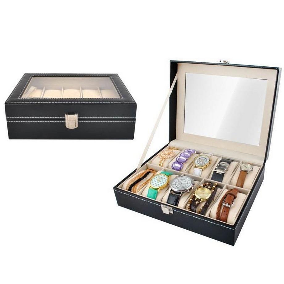 Northio  Uhrenbox mit 10 Fächern - Schwarz 