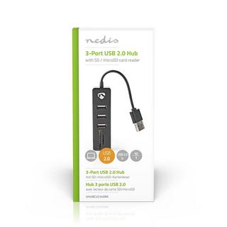 Nedis  Hub USB | USB A mâle | USB A femelle | Port(s) 3 ports | Alimentation USB | SD & MicroSD / 3x USB 