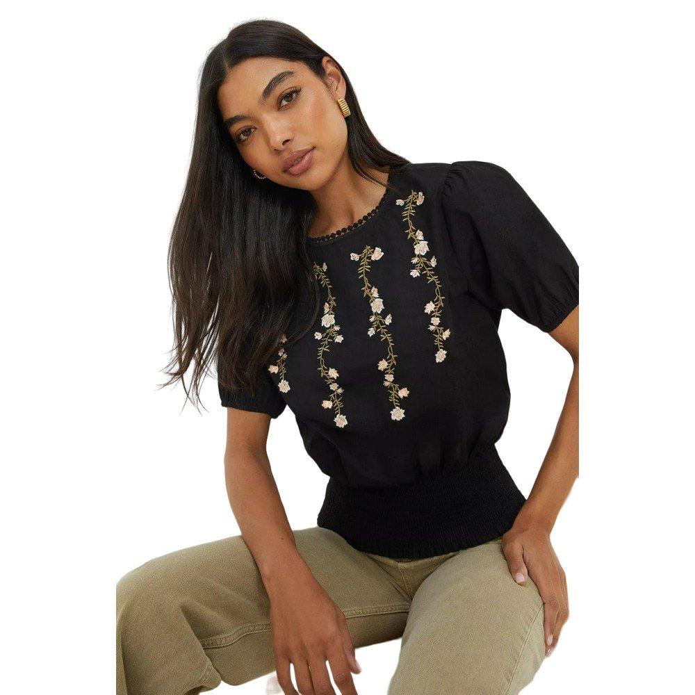 Image of Bluse Geraffter Saum Damen Schwarz 40