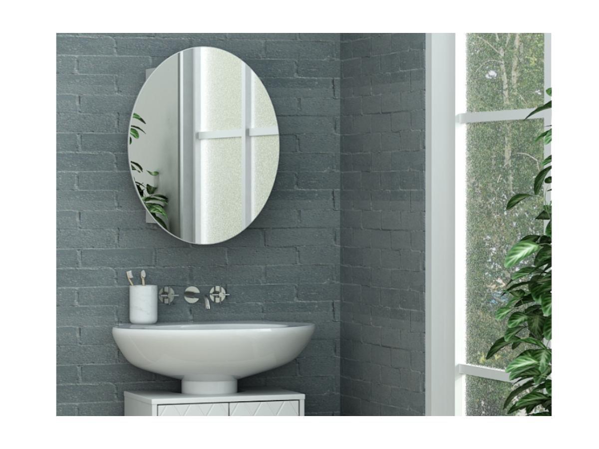 Vente-unique Armadietto a muro da bagno ovale con specchio Bianco RURI  