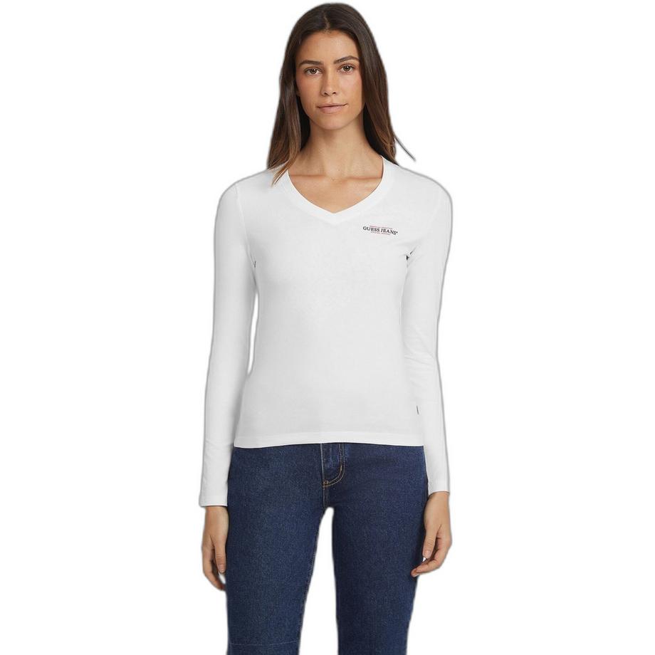 GUESS T-Shirt Maniche Lunghe Slim Collo V Mini America  