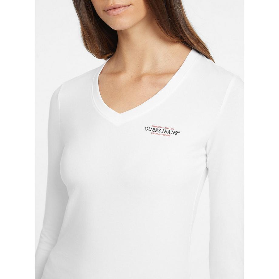 GUESS T-Shirt Maniche Lunghe Slim Collo V Mini America  