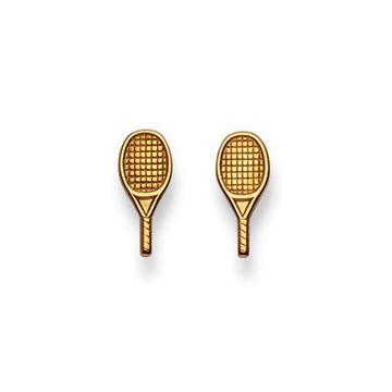 Clous d'oreilles raquette de tennis or jaune 750, 11x5mm