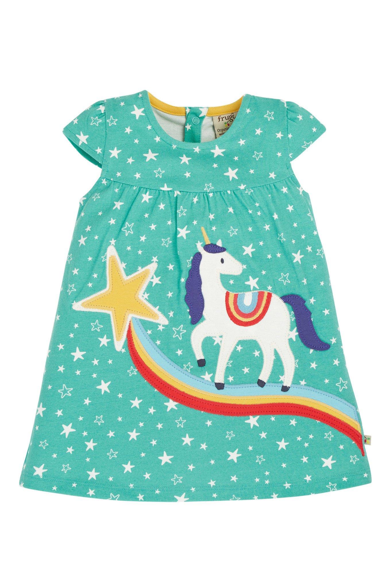 Image of Kleinkinder Kleid Lola Einhorn Mädchen Türkisblau ONE SIZE