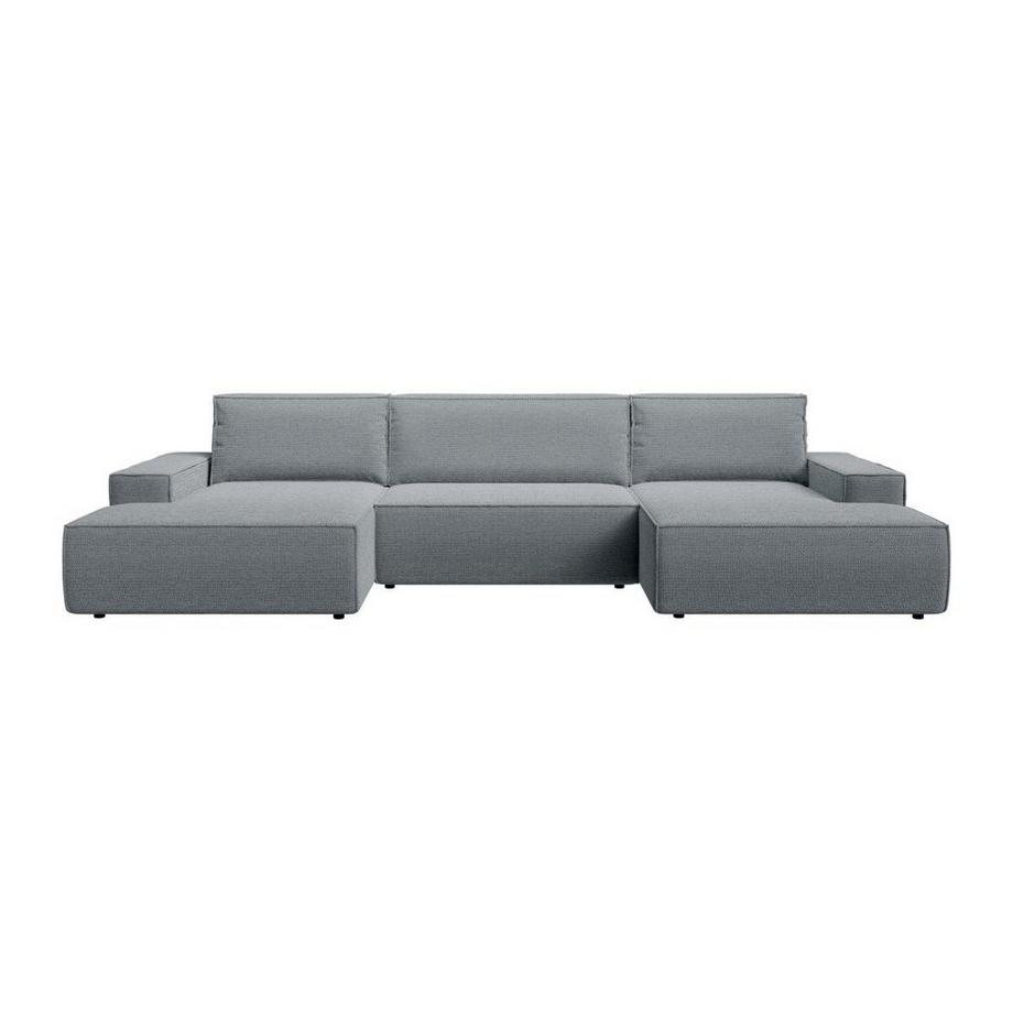 Vente-unique Grand canapé d'angle panoramique convertible en tissu texturé gris AMELIA  