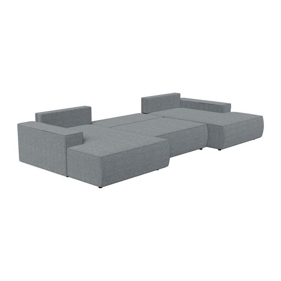 Vente-unique Grand canapé d'angle panoramique convertible en tissu texturé gris AMELIA  