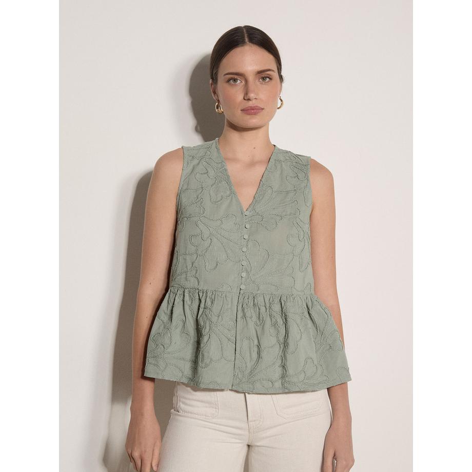 Peplum-Oberteil mit Blumenstickerei