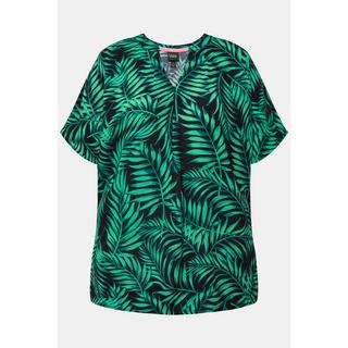 Ulla Popken  Blouse en crêpe motif palmiers à manches courtes et encolure en V. Ligne A 