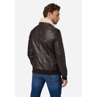 RICANO  Veste en cuir pour hommes TG-1011 - Style aviateur avec col en fourrure de mouton 