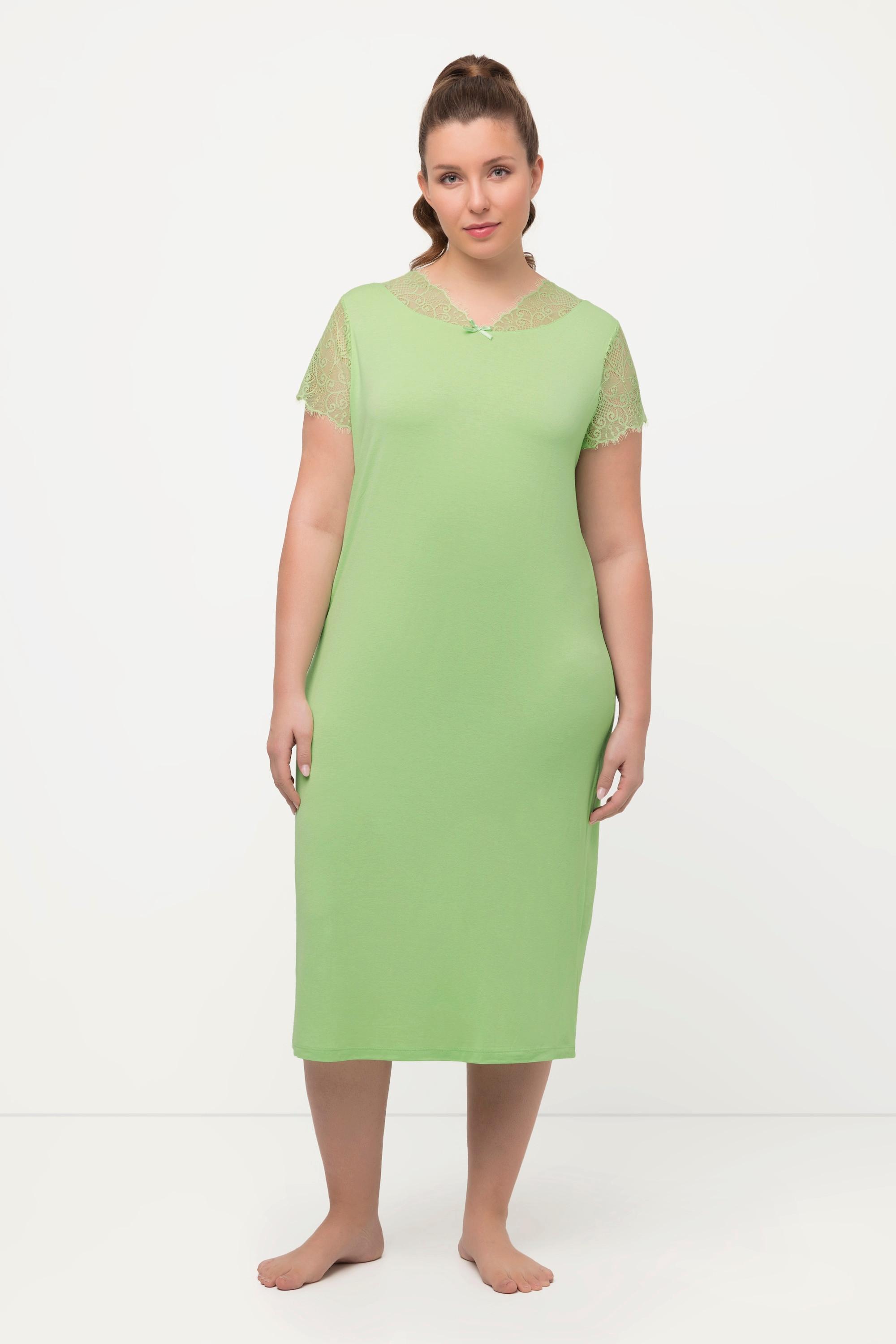 Ulla Popken Camicia da notte Pizzo Scollo a Girocollo Mezze Maniche  