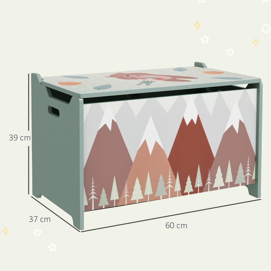 Northio Spielzeugkiste mit Deckel, Spielzeugtruhe mit niedlichem Tierdesign, Aufbewahrungsbox mit Deckel-Sicherheitsscharnier, Griff, für Kinderzimmer, Schlafzimmer, Grün  