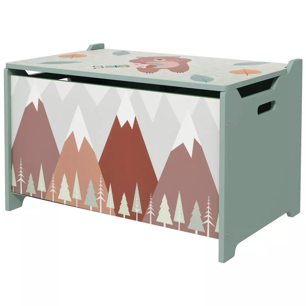 Northio - Scatola per giocattoli con coperchio, cassapanca per giocattoli con simpatico design di animali, scatola portaoggetti con maniglia a cerniera di sicurezza del coperchio, per camera dei bambini, camera da letto, verde, 60 cm