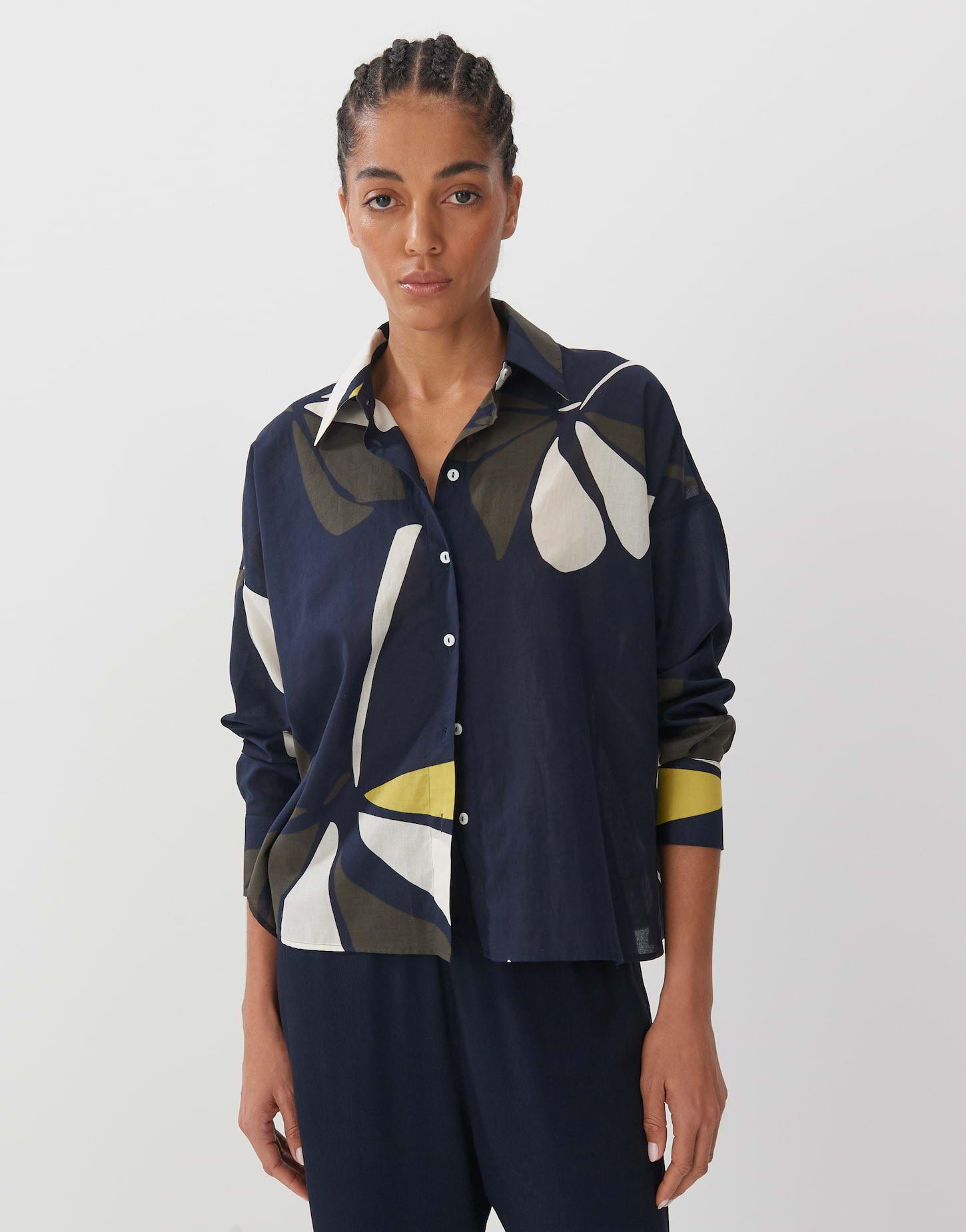 Image of Printbluse Zanisha Gerader Schnitt Damen Dunkelgrün 38