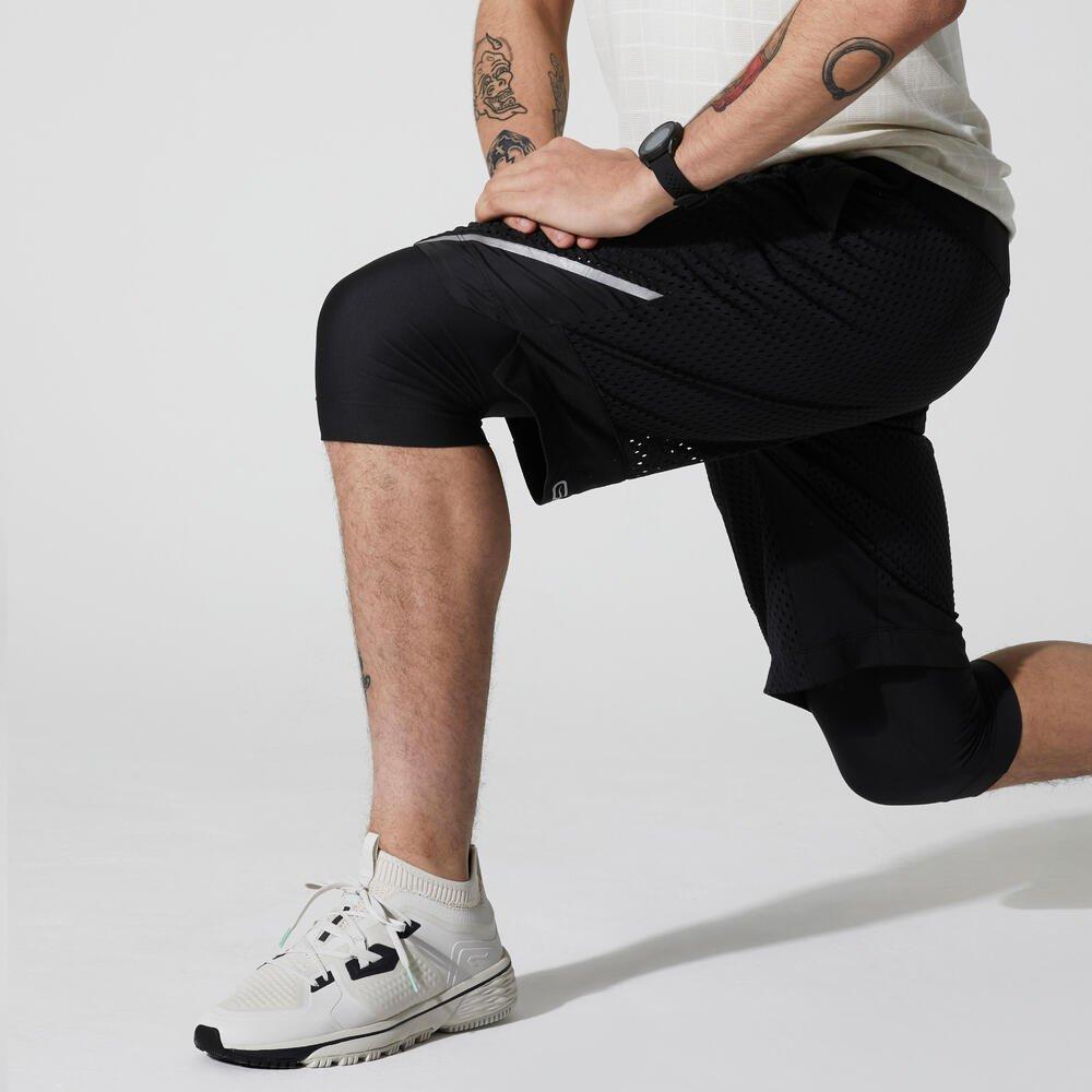 KALENJI  Laufshorts 2-in-1 atmungsaktiv Dry+ Breathe Herren schwarz 