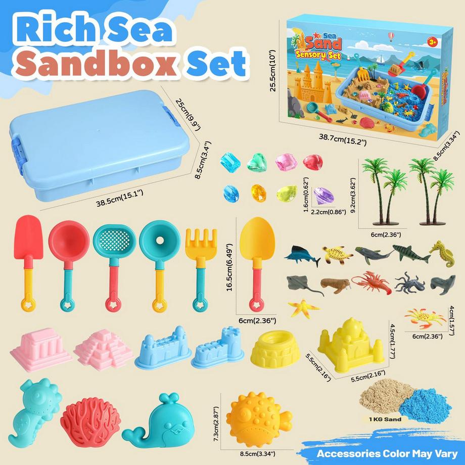Activity-board  Spielzeugsand, Spielsandspielzeug mit 1 kg magischem Spielzeugsand, 12 Meerestierspielzeug, 10 Sandformen 