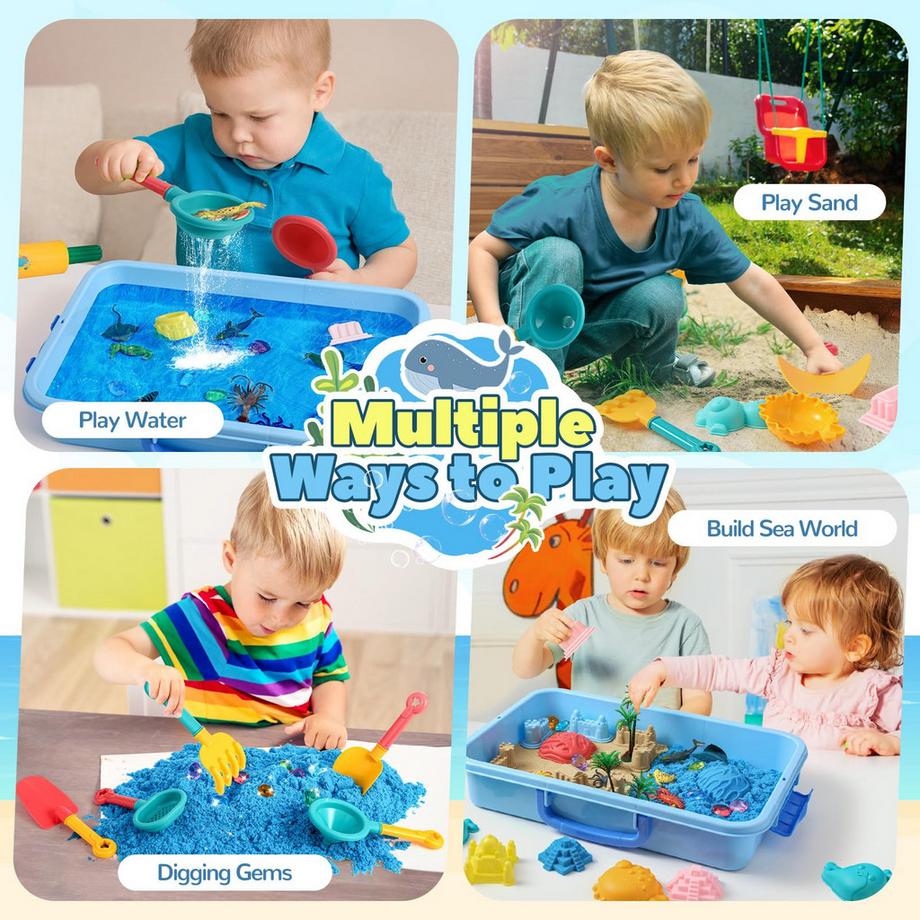 Activity-board  Spielzeugsand, Spielsandspielzeug mit 1 kg magischem Spielzeugsand, 12 Meerestierspielzeug, 10 Sandformen 