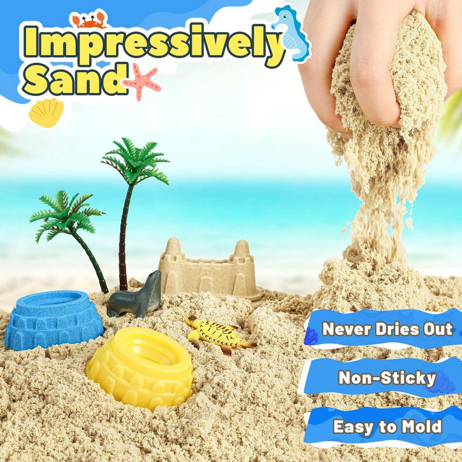 Activity-board  Spielzeugsand, Spielsandspielzeug mit 1 kg magischem Spielzeugsand, 12 Meerestierspielzeug, 10 Sandformen 