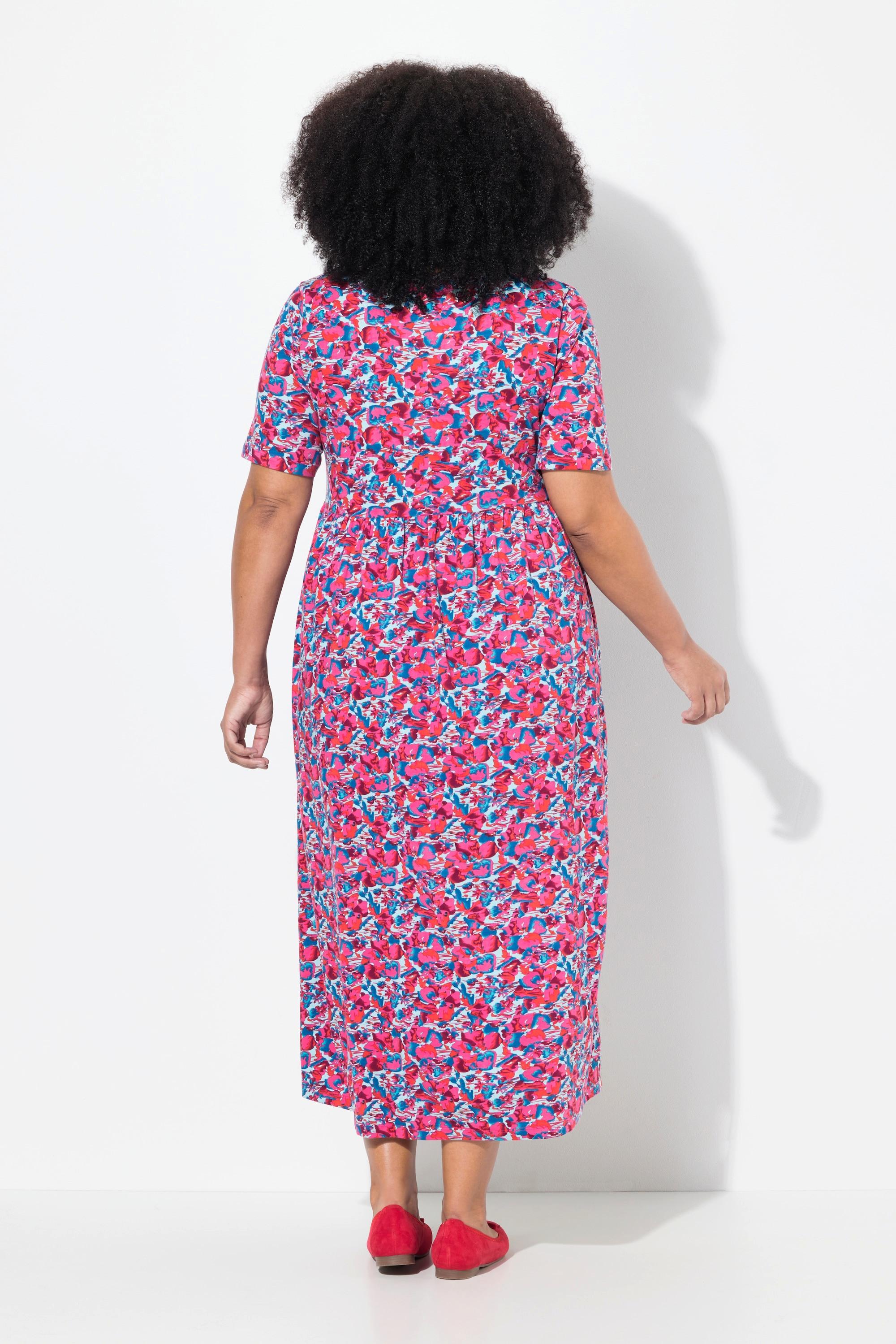 Ulla Popken Maxi Abito Taglio Svasato Scollo a Tunica Mezze Maniche  