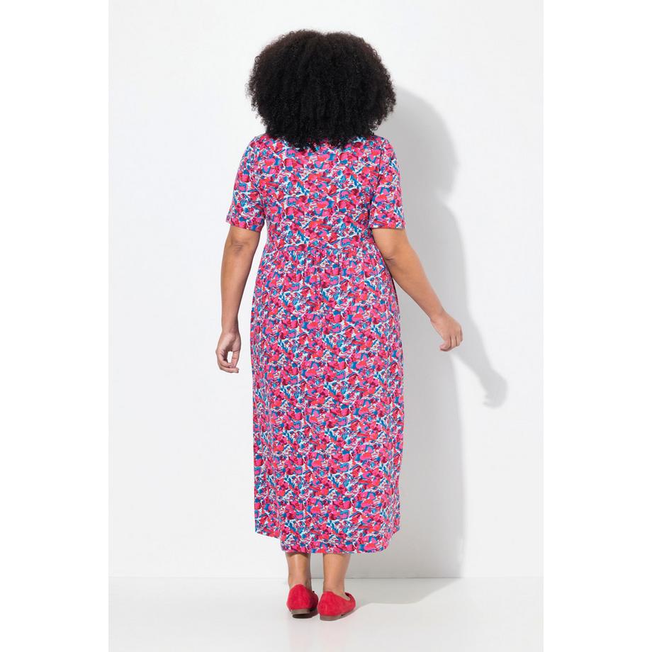 Ulla Popken Robe Maxi Coupe Évasée Col Tunisien Manches Courtes  