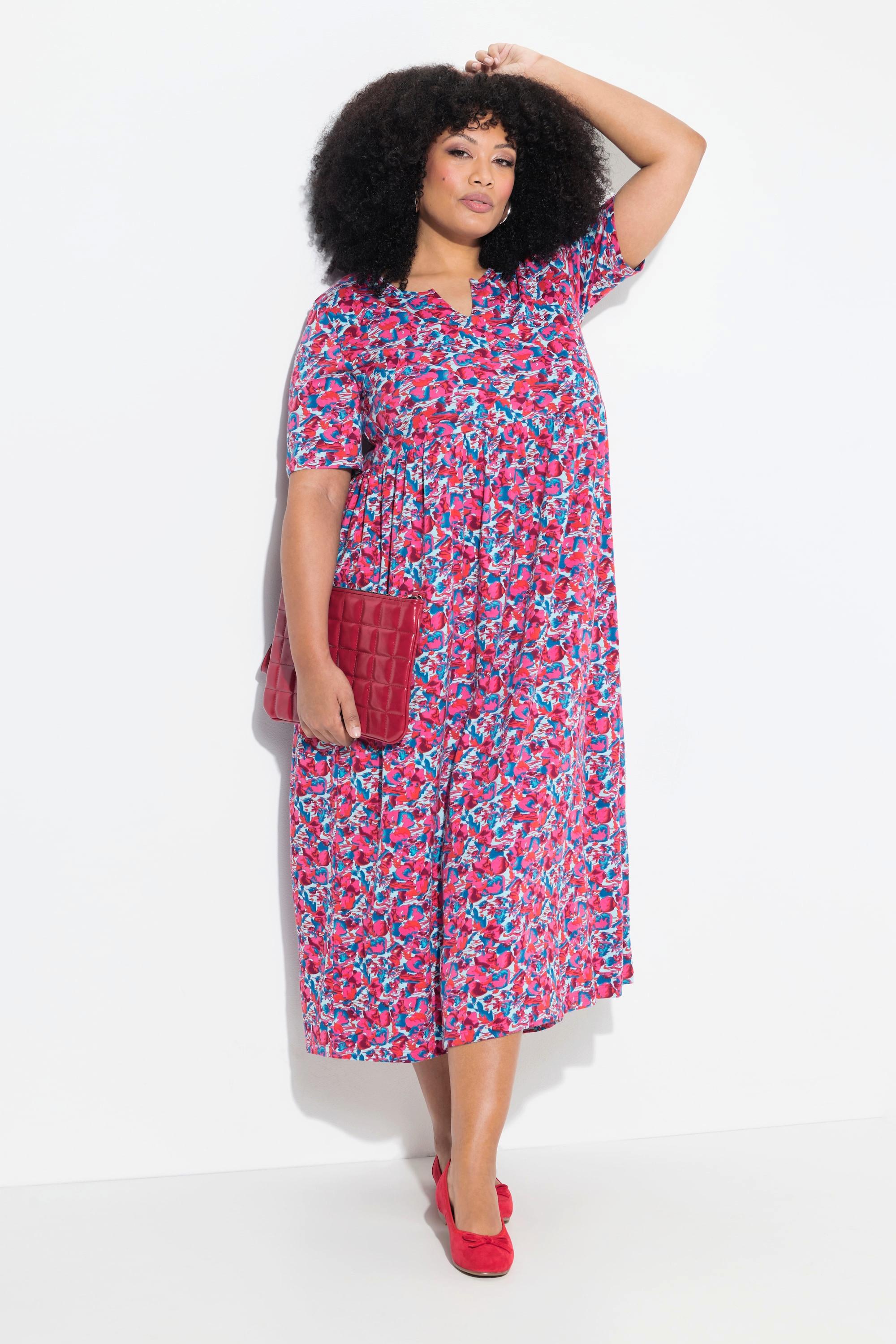 Ulla Popken Maxi Abito Taglio Svasato Scollo a Tunica Mezze Maniche  