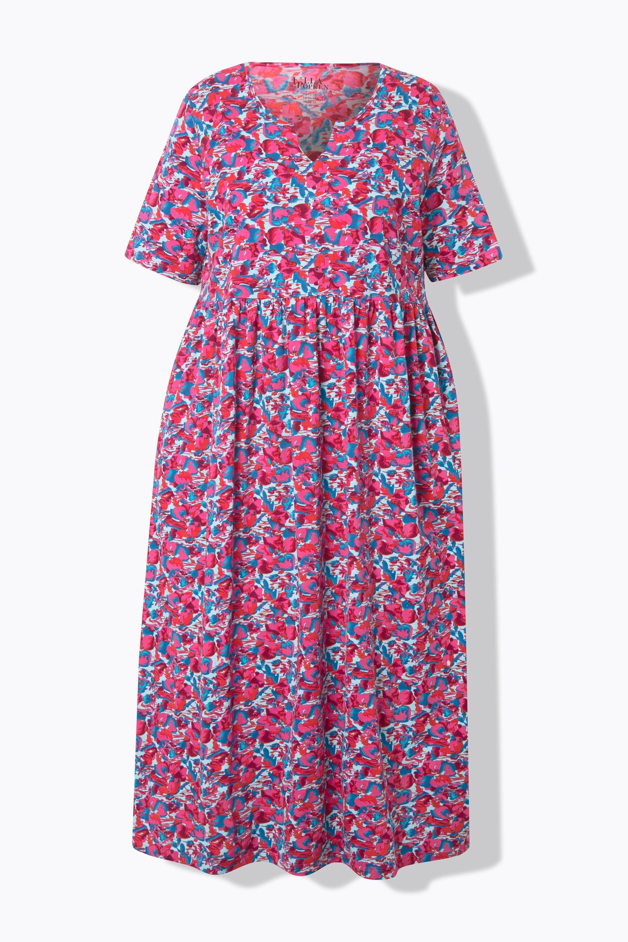 Ulla Popken Maxi Abito Taglio Svasato Scollo a Tunica Mezze Maniche  