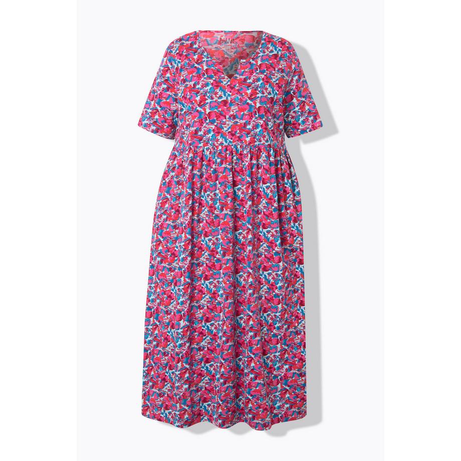 Ulla Popken Robe Maxi Coupe Évasée Col Tunisien Manches Courtes  