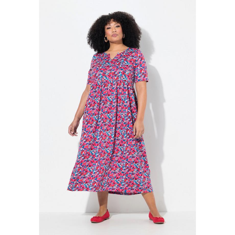 Ulla Popken Robe Maxi Coupe Évasée Col Tunisien Manches Courtes  