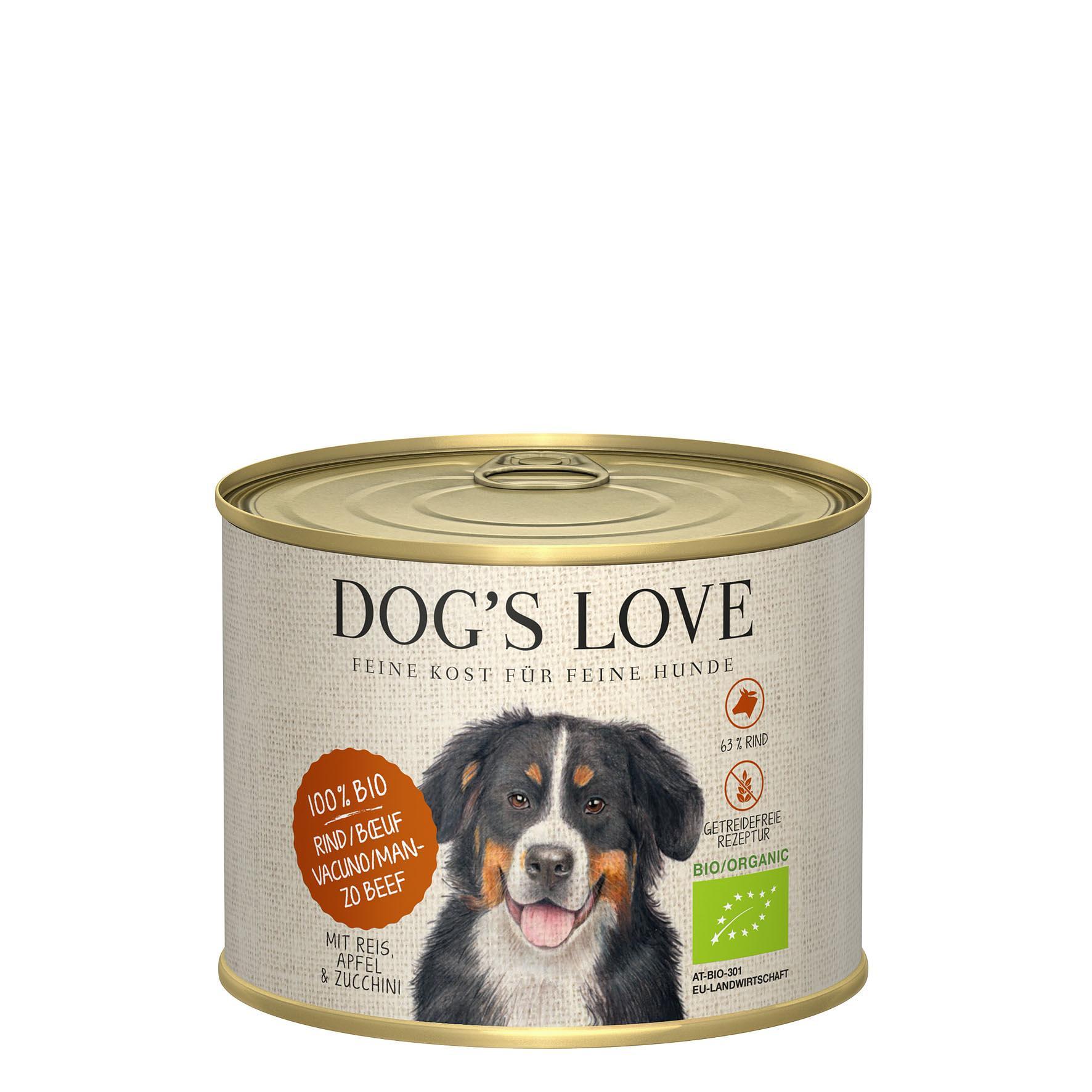 Dog's Love  Manzo biologico, riso, mela e zucchina, 200g 