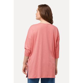 Ulla Popken  Shirt, Raffband, Rundhals, 3/4-Arm, Biobaumwolle 