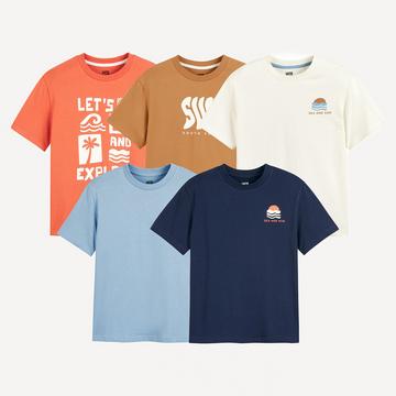 5er-Pack T-Shirts mit Rundhals und Surfer-Motiven