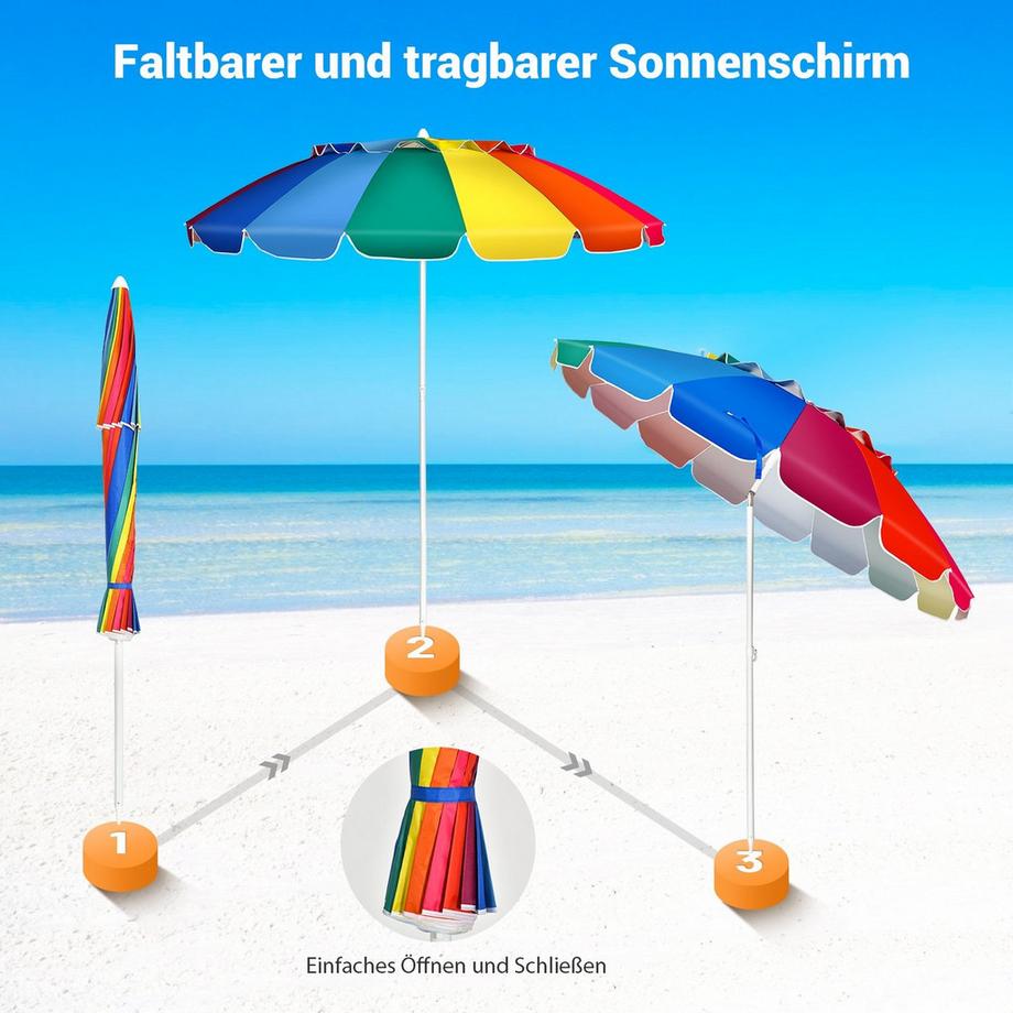 Northix Parasol de plage 243 cm, parasol d'extérieur, parasol de plage inclinable en aluminium, coloré  