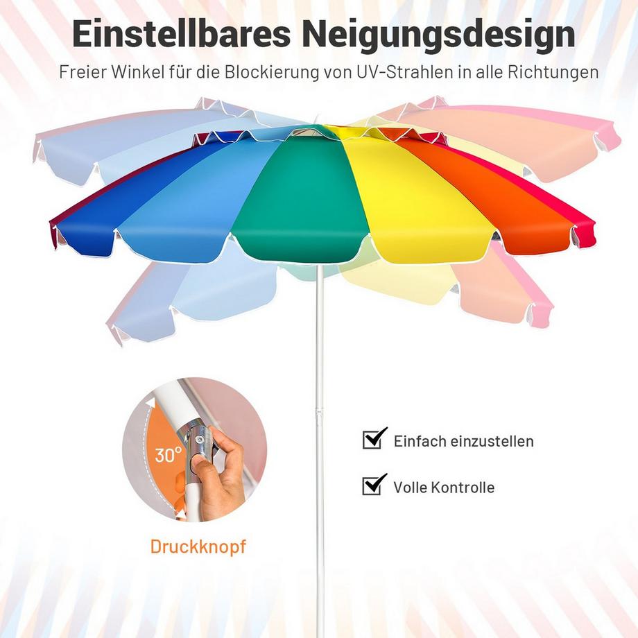 Northix Parasol de plage 243 cm, parasol d'extérieur, parasol de plage inclinable en aluminium, coloré  