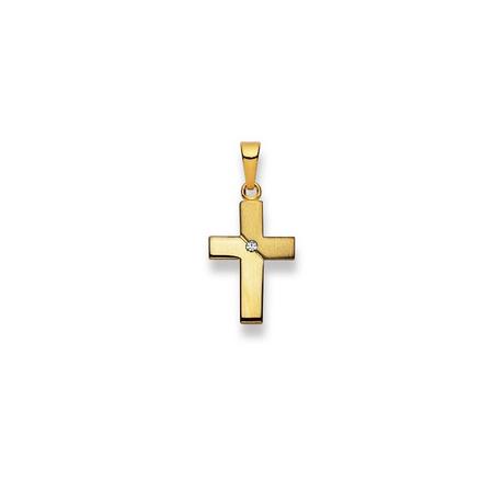 MUAU Schmuck  Anhänger Kreuz Gelbgold 750 Diamant 0.02ct. 25x12mm 